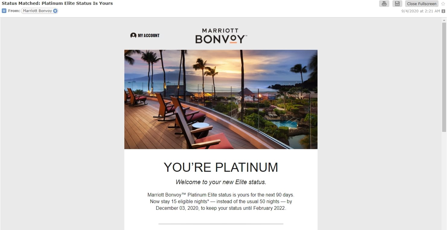 Marriott BONVOY Platinum Status Match Challenge 2020